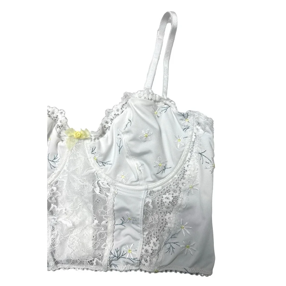 International Concepts Intimates Corset Bra – White Daisy | XL | Floral Lace‎